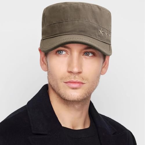 Cadet Hat Flat Top Hats Army Military Caps for Men Women - color: Brown 7