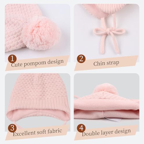 Baby Girl Winter Hats Pompom Infant Boys Beanie Knitted Kid Hat - color: Pink, size: 6-24 Months