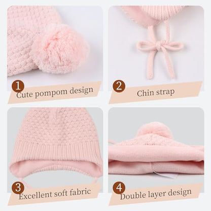 Baby Girl Winter Hats Pompom Infant Boys Beanie Knitted Kid Hat - color: Pink, size: 6-24 Months