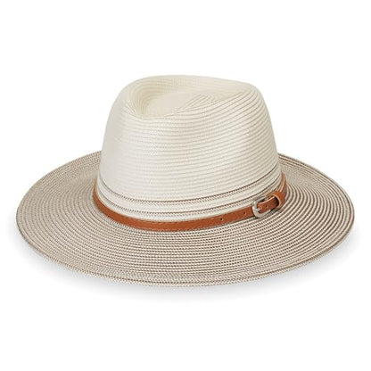 Wallaroo Women’s Petite Kristy Fedora (Ivory/Stone, Small) – UPF 50+ UV Sun Protection, Packable, Adjustable, Small Size – Fedora Sun Hat for Travel, Hiking, Outdoor Adventures | Year Round