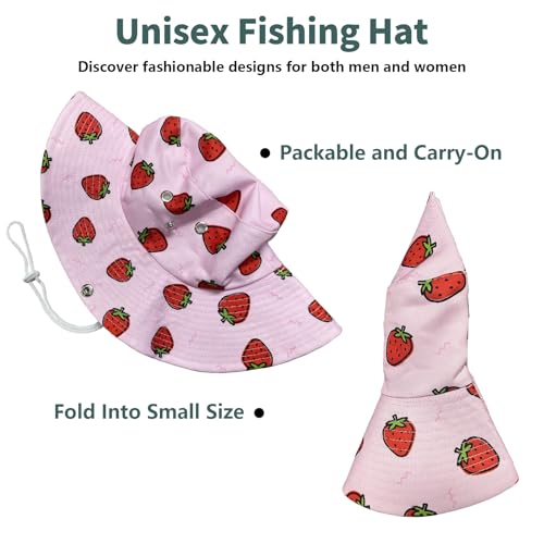 Funny Sun Hat for Men Women Wide Brim Bucket Hat Hiking Boonie Hat Summer Beach Fishing Caps - color: Strawberry