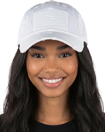 Funky Junque Distressed Baseball Cap, Vintage Embroidered Dad Hat - color: American Flag - White/White Flag