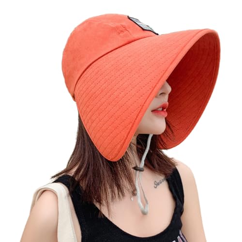 Women Floppy Sun Beach Hat Packable Wide Brim Bucket Hat UPF 50+ UV Protection Travel Beach Cap - color: Orange