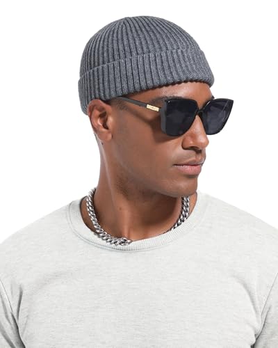 Short Fisherman Beanie for Men Women Wool Fleece Lined Winter Hat - color: 1pcs-gray
