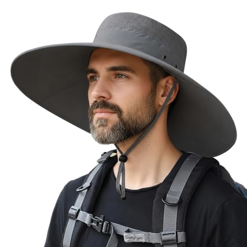 HUAMULAN Men Wide Brim Sun Hat Summer Outdoor Women Bucket Fishing Hats - color: D2-darkgray