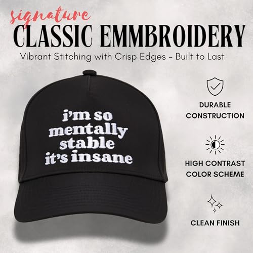 Funky Junque Mens High Crown Golf Hat, Performance Golf Cap - color: I'm So Mentally Stable It's Insane - Black