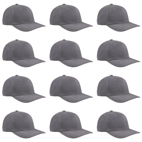 TK Flex Blank Hats, Adjustable Plain Hats, Casual Women's and Men's Hats, Baseball Caps for Patches and Embroidery, 12 Pack - color: Dark Grey