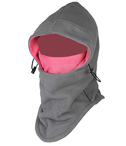 Warm Fleece Balaclava Ski Bike Full Face Mask Neck Warmer Winter Sports Cap - color: Grey Rose