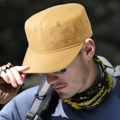 Cadet Hat Flat Top Hats Army Military Caps for Men Women - color: Beige 7