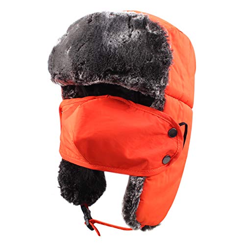 Winter Boy Trapper Trooper Hat Outdoor Warm Girls Ski Cap Windproof Mask Ear Flaps Hats for Kids - color: Orange-adult, size: One Size