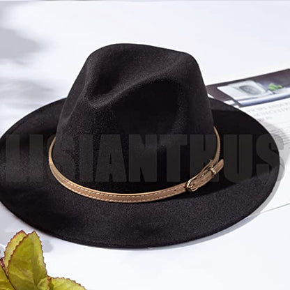Lisianthus Women Classic Felt Fedora Wide Brim Hat with Belt Buckle - color: Dark Grey