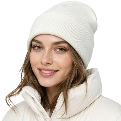 DRESHOW Winter Beanie for Women Men Fleece Lined Slouchy Knit Thick Beanies - color: 1 Pack Knit Beanie Hat: Milky White