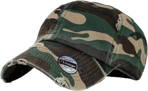 KBETHOS Vintage Washed Distressed Cotton Dad Hat Baseball Cap Adjustable Polo Trucker Unisex Style Headwear - color: Camo