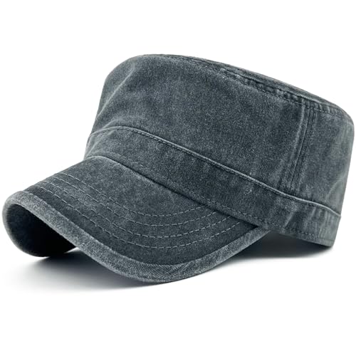 Loneshark Washed Cotton Military Hat Cadet Cap Army Flat Top Basic Everyday - color: Darkgrey, size: X-Small-Small