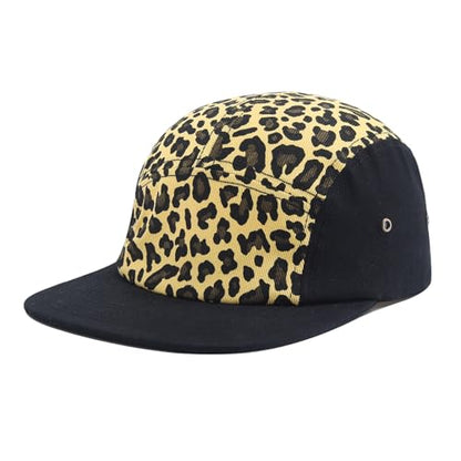 Snapback 5 Panel Hat for Men Women Classic Flat Bill Baseball Cap Trucker Hat Leopard Print Hip Hop Biker Board Cap