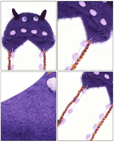 MINGSEECESS Women Girls Knitted Beanie Hat Crochet Braided Knit Warmer Cap Skiing Snowboarding Ear Flap Hats - color: Novelty-purple