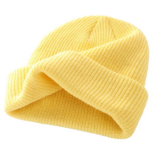 Connectyle Classic Double Layer Knit Beanie Hat Warm Thick Acrylic Winter Hats Daily Cuffed Beanies Watch Hat for Men Women - color: Light Yellow