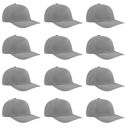 TK Flex Blank Hats, Adjustable Plain Hats, Casual Women's and Men's Hats, Baseball Caps for Patches and Embroidery, 12 Pack - color: Grey