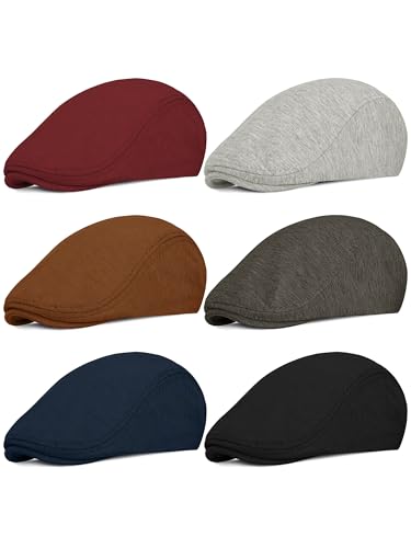 6 Pieces Men's Newsboy Caps Gatsby Cabbie Driving Hunting Cap Newsboy Flat Cap Irish Hats Ivy Hat - color: Navy, Dark Gray, Light Gray, Black, Brown, Burgundy