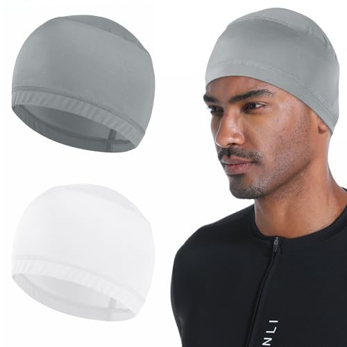 Cooling Skull Caps for Men Hard Hat Helmet Liner Cycling Cap Running Beanie - color: 2pcs-（white+light Gray）
