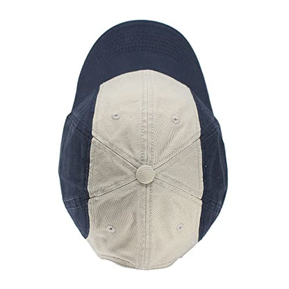 Washed Cotton Twill Five Panel Adjustable Camper Caps - color: Navy/Khaki