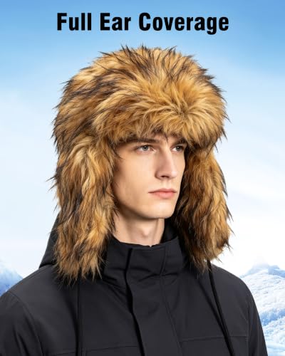 Peicees Faux Fur Russian Hat, Soft Ushanka Warm Winter Trapper Hat with Earmuffs for Men and Women - color: Raccoon Brown