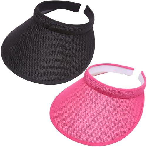 2 Pack Wide Brim Sun Visor Hats Women Men Large Clip-on Visors Hat UV Protection Outdoors Sports Golf Beach Cap - color: Black-pink