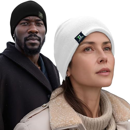 Temple Tape Tactical Fleece Watch Cap Beanie – Skull Cap Fleece Hat - Mens & Women - color: [2-pack] 1-black & 1-white, size: One Size