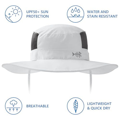 BASSDASH UPF 50+ Fishing Sun Hat Water Resistant Unisex Wide Brim Bucket Boonie Hat for Hiking Camping Safari FH15 - color: White, size: Medium