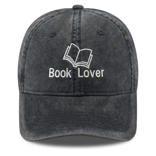 Embroidered Book Lover Baseball Cap for Men Women, Funny Washed Cotton Classic Dad Hat, Reading Lover Gift Idea - color: Book Lover, Black
