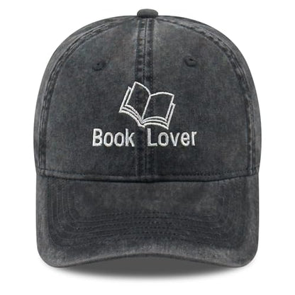 Embroidered Book Lover Baseball Cap for Men Women, Funny Washed Cotton Classic Dad Hat, Reading Lover Gift Idea - color: Book Lover, Black