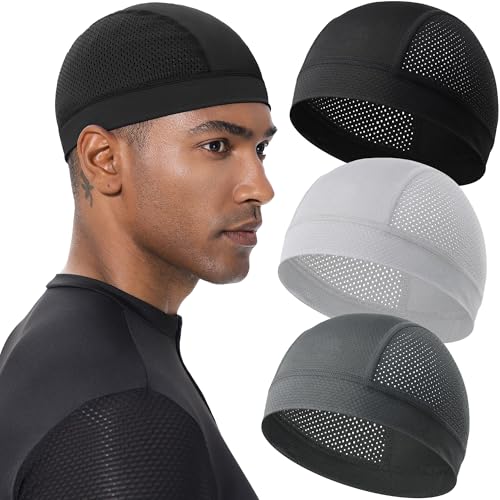 3PCS Cooling Breathable Skull Cap for Men Women Helmet Liner Caps - color: 3pcs(black+light Grey+dark Grey)