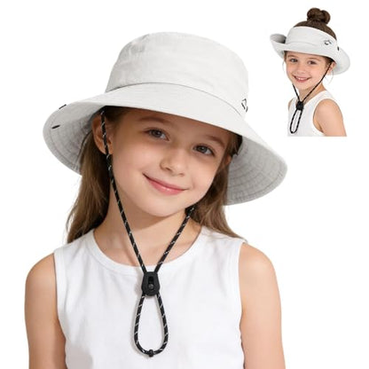 ZOORON Kids UPF 50+ Sun Hat for Boys Girls Wide Brim Lightweight Bucket Hat for Hiking Beach Safari, Quick Dry Adjustable - color: 1pack-white