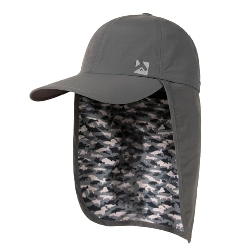 TOP-EX L/XL/XXL UV50+ Waterproof Neck Flap Baseball Sun Cap - color: Dark Grey Camo Fish, size: X-Large