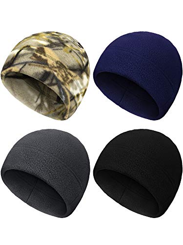SATINIOR 4 Pcs Skull Caps Fleece Warm Beanie for Men Women - color: Black, Camouflage, Navy Blue, Grey, size: Small