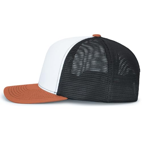 Pacific Headwear Contrast Stitch Trucker Pacflex Snapback Cap - color: White/Light Charcoal/Rust