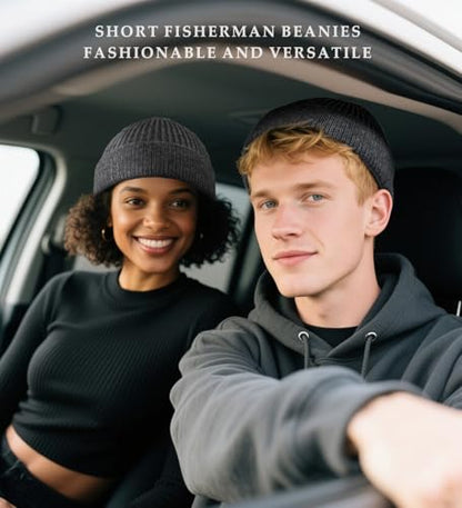 Wool Fisherman Beanie for Men Wome, Thin Knit Winter Hats Skull Cap - color: Grey