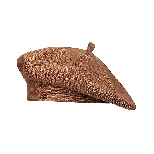 Gllutt Beret Hat French Style Stretchy Knitting Solid Color Both Side Usable - color: Terracotta