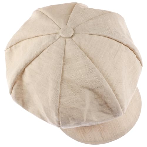 Lipodo Classic Baker Boy Cap Made in Italy Linen Cotton Ladies Elastic Band Spring Summer - color: Beige