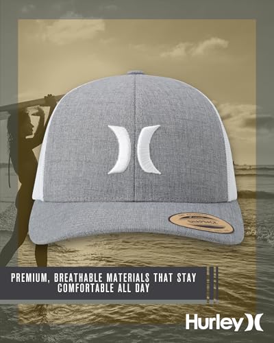 Hurley Mens Cap Del Mar Mesh Panel Trucker Hat with Snap Back - color: Cool Grey Heather