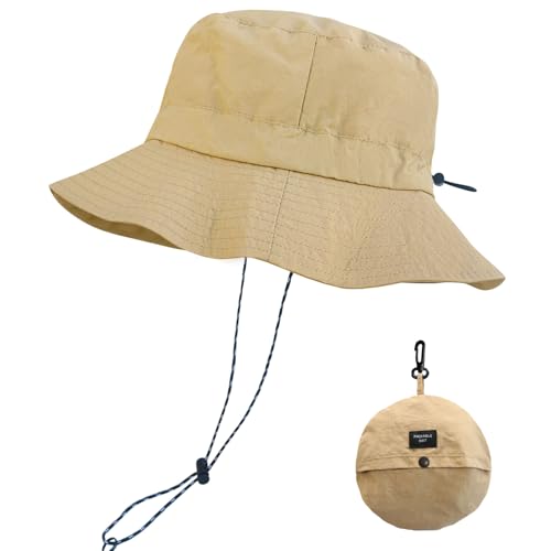PFFY Packable Sun Bucket Hat for Men Women Outdoor UV Protection Sun Hats - color: Khaki (More Loose)