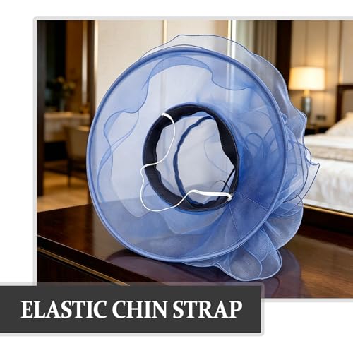 DRESHOW Women Organza Hat Church Cap Hats Clearance Kentucky Derby Cocktail Tea Party Wedding Flower Hat with Wide Brim - color: Bow Hat: Navy