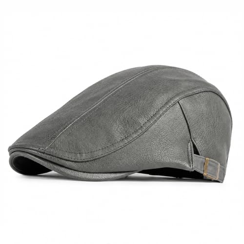 meioro Men's Leather Newsboy Hat Adjustable Flat Cap Classic Golf Newsboy Cap Gatsby Ivy Caps Driving Fishing Beret Hats - color: Grey