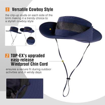 TOP-EX Oversized Waterproof Sun Hat for Big Heads with Wide Brim & Mesh - color: Navy-3"brim, size: Large-X-Large