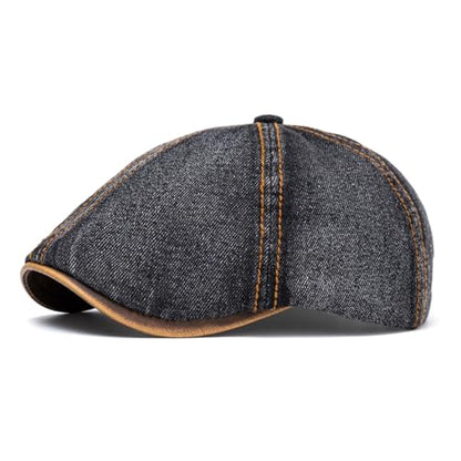 meioro Mens Denim Newsboy Hat 6 Panel Cotton Adjustable Flat Cap - color: Black