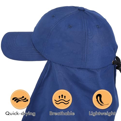 Tirrinia Wide Brim Sun Hat with Neck Flap for Men & Women - color: Navy