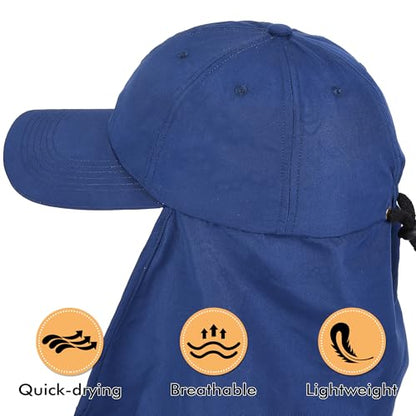 Tirrinia Wide Brim Sun Hat with Neck Flap for Men & Women - color: Navy
