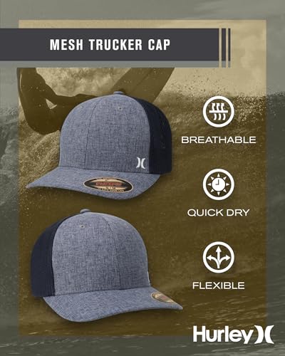 Hurley Mens Mini Icon Mesh Panel Fitted Trucker Baseball Cap - color: Obsidian, size: Large-X-Large