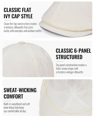 CLAPE Lightweight Breathable Flat Hat, Water-Resistant Newsboy Cap - color: Nb2609-cream