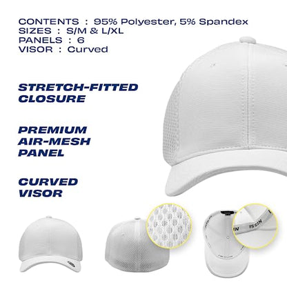 [2 Pack] Hybrid Stretch-Fitted Trucker Cap, Baseball Cap with Air Mesh - color: 2pk Black/White (Air Mesh), size: Large-X-Large